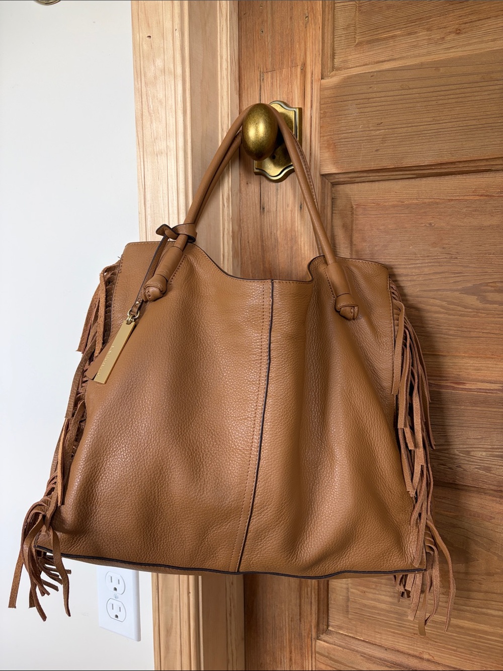 Women’s Tan Fringe Leather Tote Bag